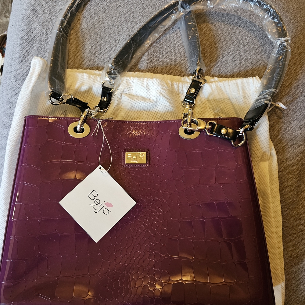 Beijo Glossy Purple Croc Shoulder Bag